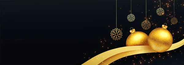 Zwart en goud vrolijk kerstmis decoratieve banner ontwerp — Stockvector