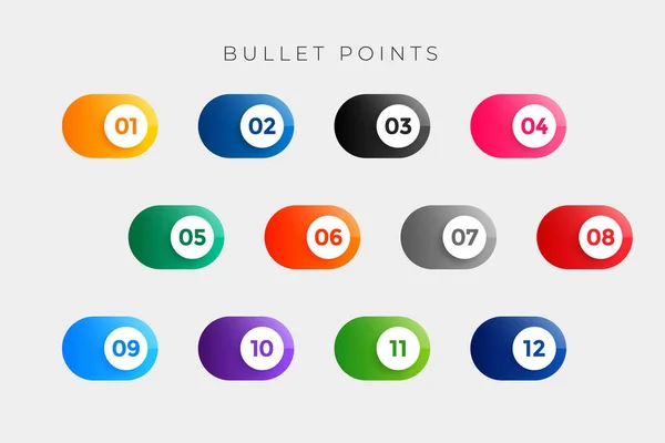 Numéros de points de balle dans le style de bouton de un à douze — Image vectorielle