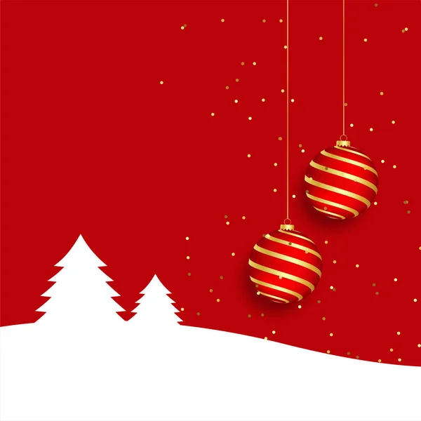 Elegant rood vrolijk kerstfeest begroeten met realistische bal — Stockvector