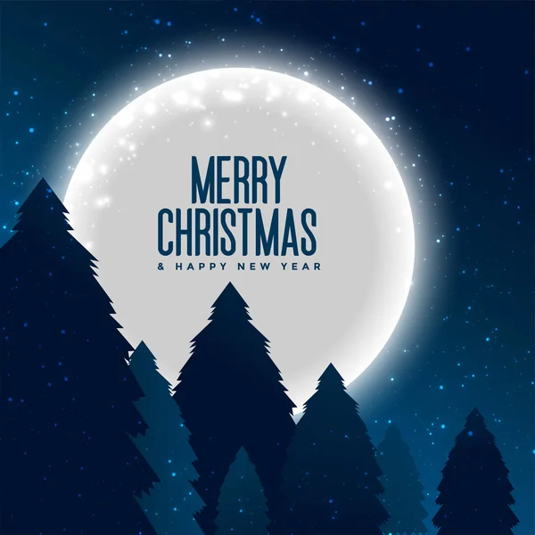 Merry christmas trees and full moon background — Stock Vector