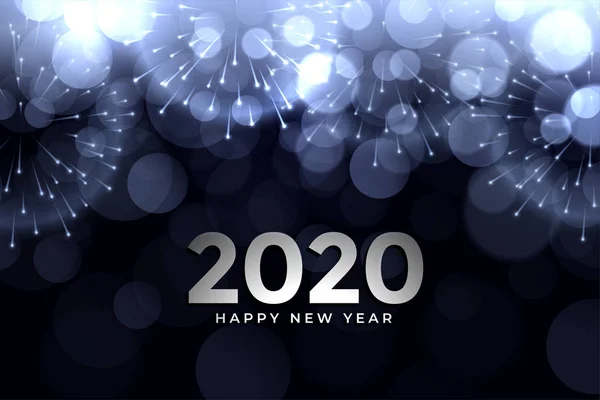 2020 novo ano fogos de artifício brilhante fundo bokeh design — Vetor de Stock