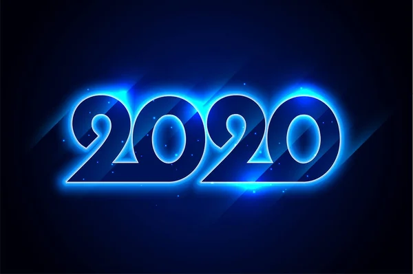 Happy new year blue neon 2020 background design — ストックベクタ