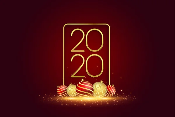 2020 nieuwjaarsbanner met 3d kerstballen — Stockvector