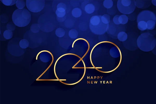 2020 feliz año nuevo de oro y fondo bokeh azul — Vector de stock