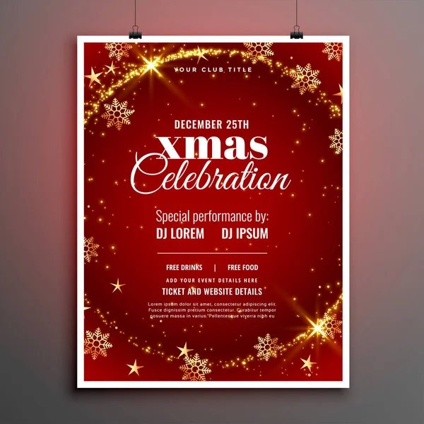 Rosso scintilla buon Natale volantino poster modello di design — Vettoriale Stock