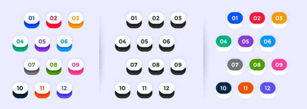 Conjunto de pontos de bala arredondados do número um ao doze — Vetor de Stock