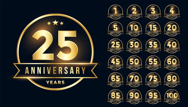 Emblème d'anniversaire d'or premium mis en ligne style — Image vectorielle