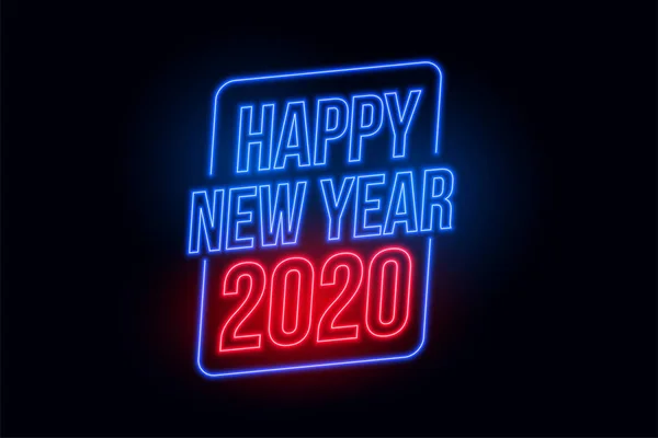 Happy New Year 2020 dalam gaya neon latar belakang - Stok Vektor