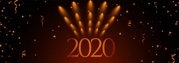 2020 년 신년 기념행사 현수막에 콘 페티 디자인 — 스톡 벡터
