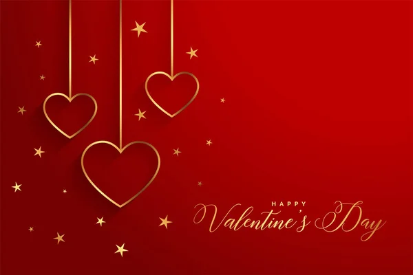 Elegant golden hearts on red valentines day background — Stock Vector