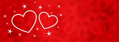 two hearts with stars on red banner