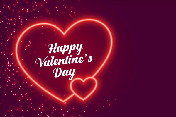 Dos corazones de neón feliz día de San Valentín diseño — Vector de stock