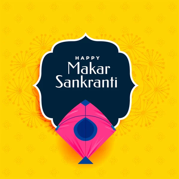 Happy makar sankranti gele achtergrond met roze vlieger — Stockvector