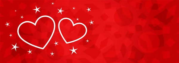 Dos corazones con estrellas en bandera roja — Vector de stock