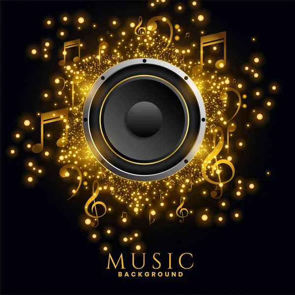 Music speakers golden sparkles background design poster — Stock Vector