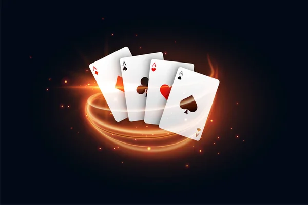 Casino cartão de jogar com luz dourada raia — Vetor de Stock