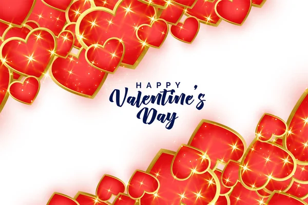 Shiny red and golden hearts valentines day background — Stock Vector