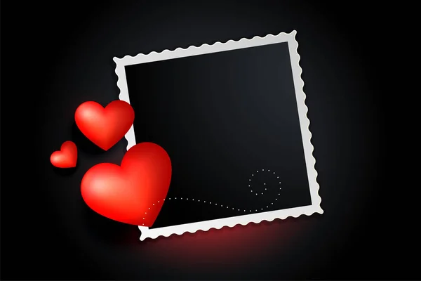 Lovely red hearts photo frame banner design — Stock Vector