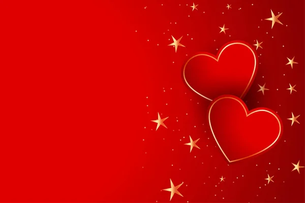 Dos corazones rojos con estrellas doradas diseño de fondo — Vector de stock