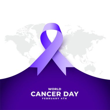 Dünya Kanser Günü mor kurdele konsept olay posteri