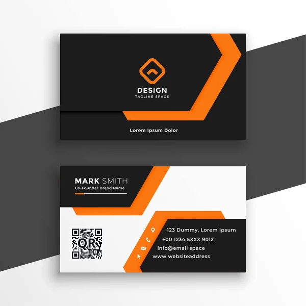 Orange and white geometric business card design — Stock Vector