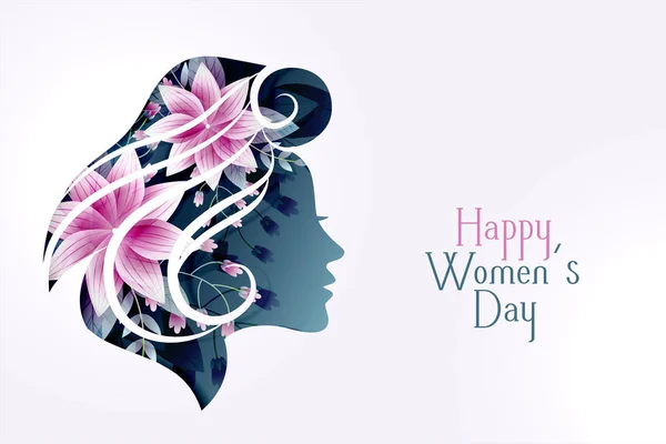 Cartão de dia feliz das mulheres com rosto de flor feminina — Vetor de Stock