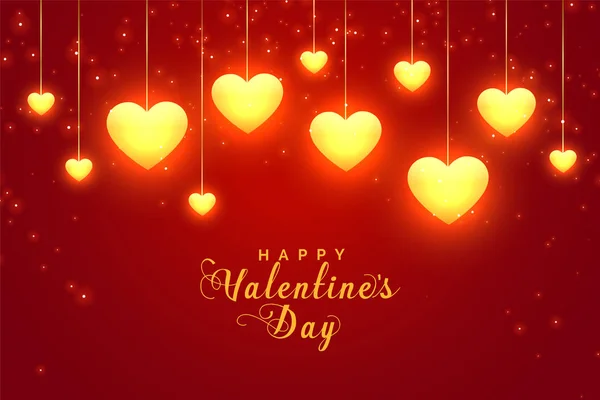 Glühende Valentinstag Herzen auf rotem Hintergrund — Stockvektor