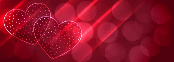 Romántico dos corazones brillantes bokeh fondo diseño — Vector de stock