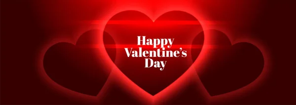 Brillantes corazones rojos feliz San Valentín banner día — Vector de stock