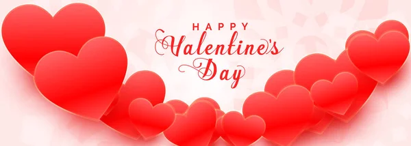 Hermoso rojo 3d corazones valentines banner día — Vector de stock