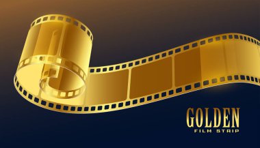 Altın film makarası şeridi 3 boyutlu olarak.