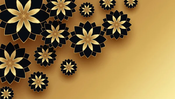 Preto e ouro 3d flor decoração fundo — Vetor de Stock