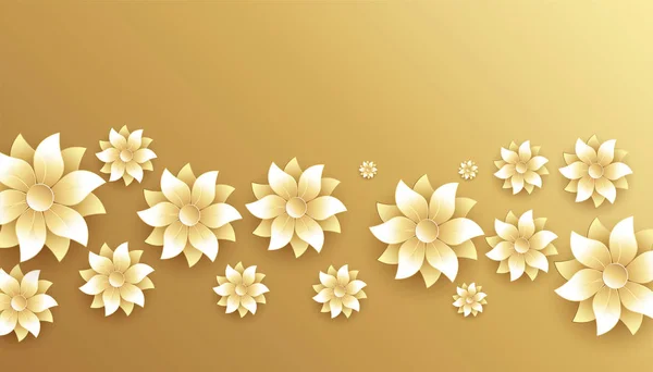 Elegant golden and white flowers decoration background design — 스톡 벡터