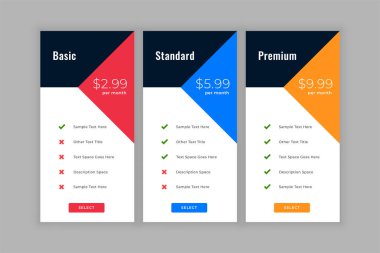 Geometrik biçim fiyat tablosu karşılaştırma kutuları