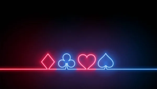 Néon symboles de casino cartes à jouer fond — Image vectorielle