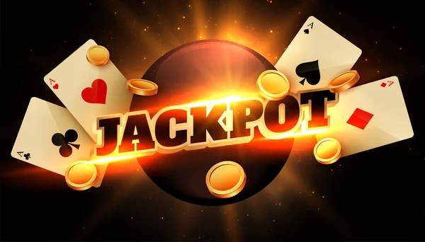 Fundo de congratulação jackpot com moedas e cartões de casino — Vetor de Stock
