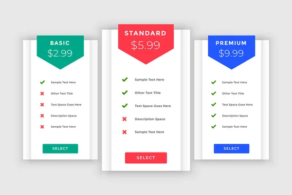 Design moderno modelo de comparação de tabela de preços de negócios — Vetor de Stock