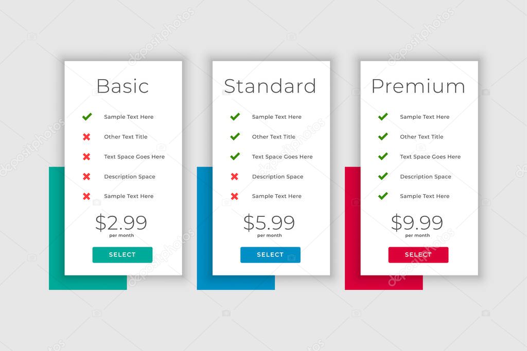 clean business plans and pricing table display template