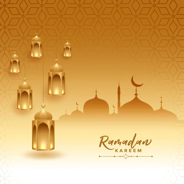 Tarjeta Del Festival Kareem Ramadán Con Mezquita Lámparas — Vector de stock