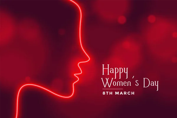 Szczęśliwy Kobiety Dzień Neon Styl Czerwony Bokeh Banner — Wektor stockowy