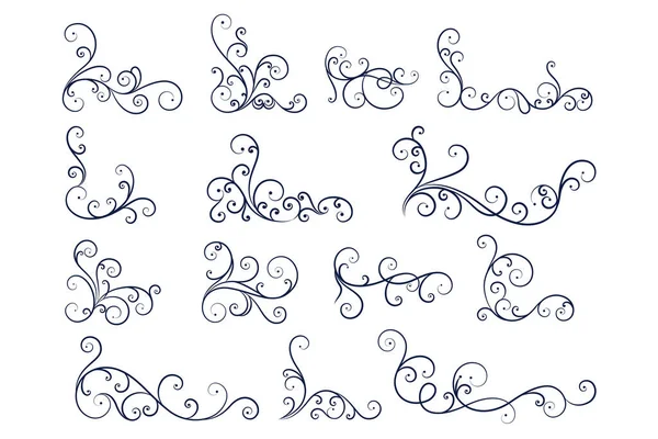 Hand Drawn Line Floral Decoration Collection Design — Stock Vector