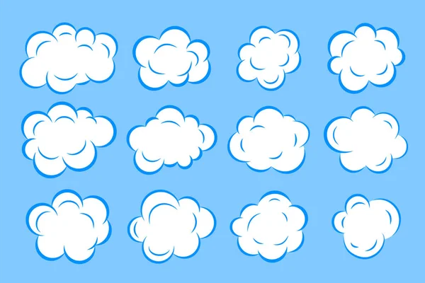 Große Reihe Von Cartoon Wolken Stil Design — Stockvektor
