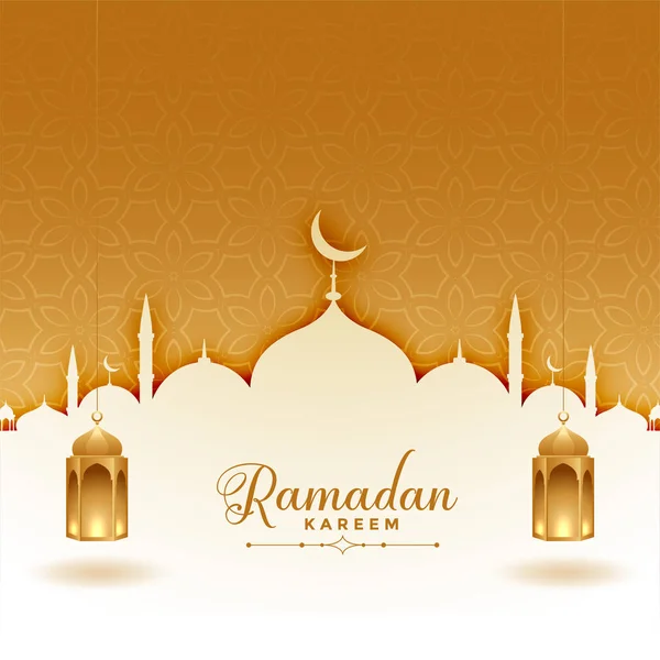 带有清真寺和灯笼的Ramadan Kareem贺卡 — 图库矢量图片