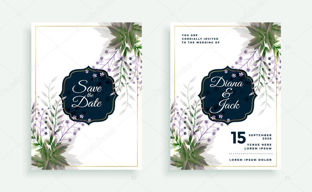 green leaves and flower wedding card template