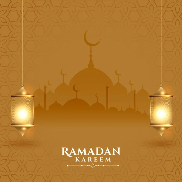 Belle Carte Festival Ramadan Kareem Avec Lanternes — Image vectorielle