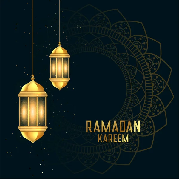 Golden Ramadan Kareen Festival Card Lanterns — Stock Vector