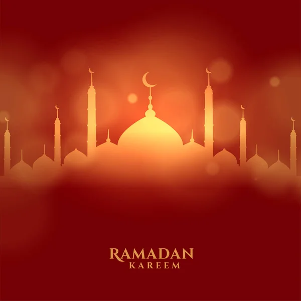 Ramadan Kareem Islamic Amic Festival Card Glowing Mosque — 图库矢量图片