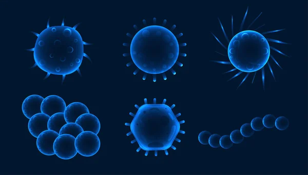 Set Dari Bentuk Berbeda Virus Atau Latar Belakang Bakteri - Stok Vektor