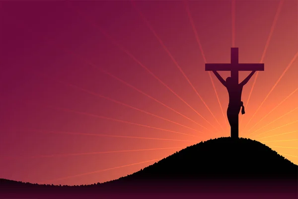 Jesús Cristo Crucifixión Escena Atardecer Los Rayos Del Sol — Archivo Imágenes Vectoriales
