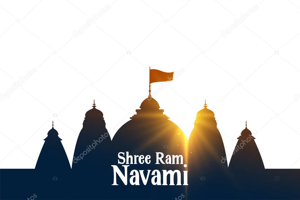 shree ram navami wishes card with temple and sin rays